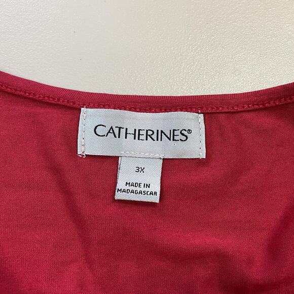 Catherines Top 3X Red Rhinestone Embellished V Neck Dolman Slinky Knit Glam - Picture 10 of 13